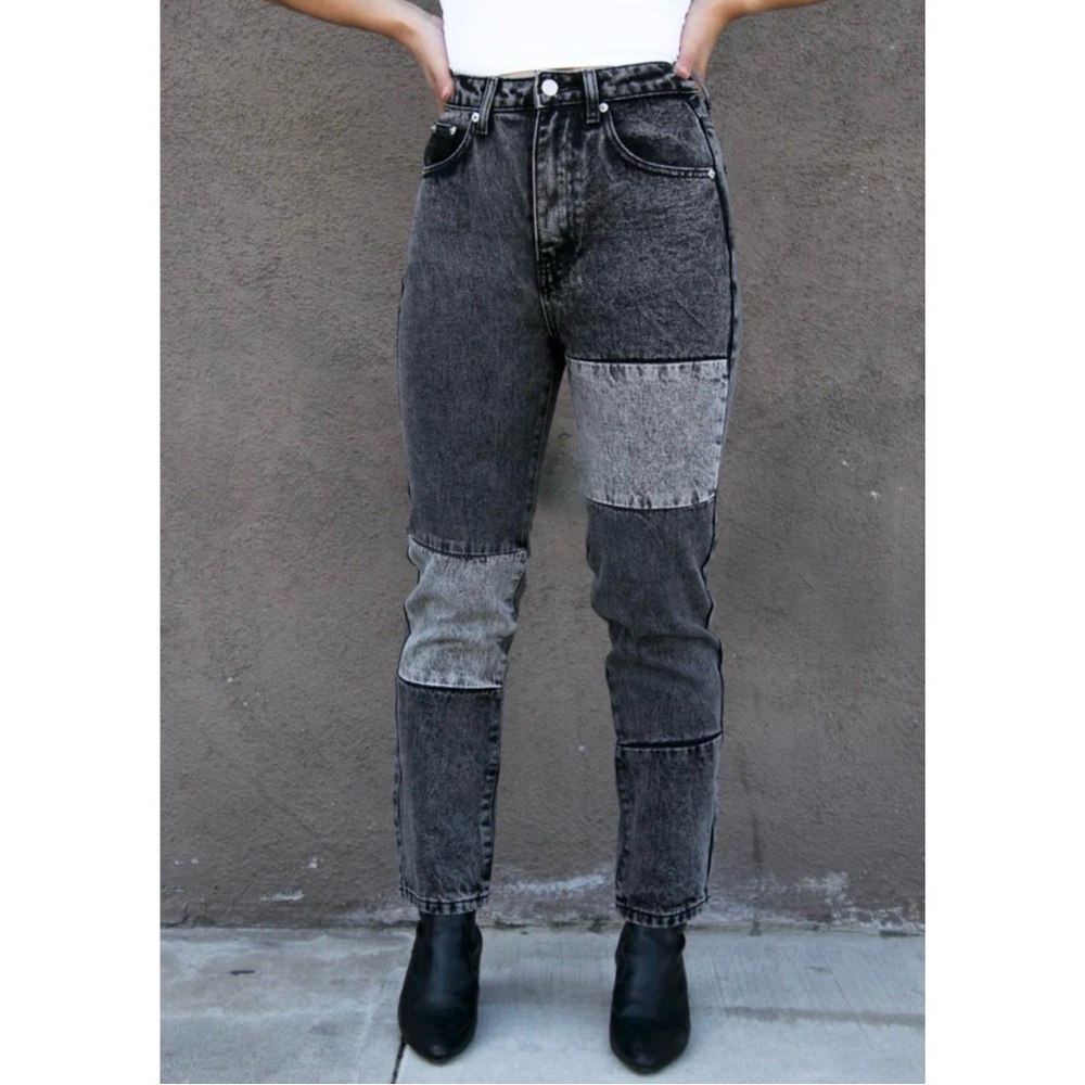 Signature8 High Rise Patchwork Jeans in Black and Gray